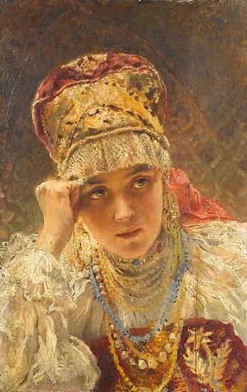 Konstantin Makovsky A young boyarina France oil painting art